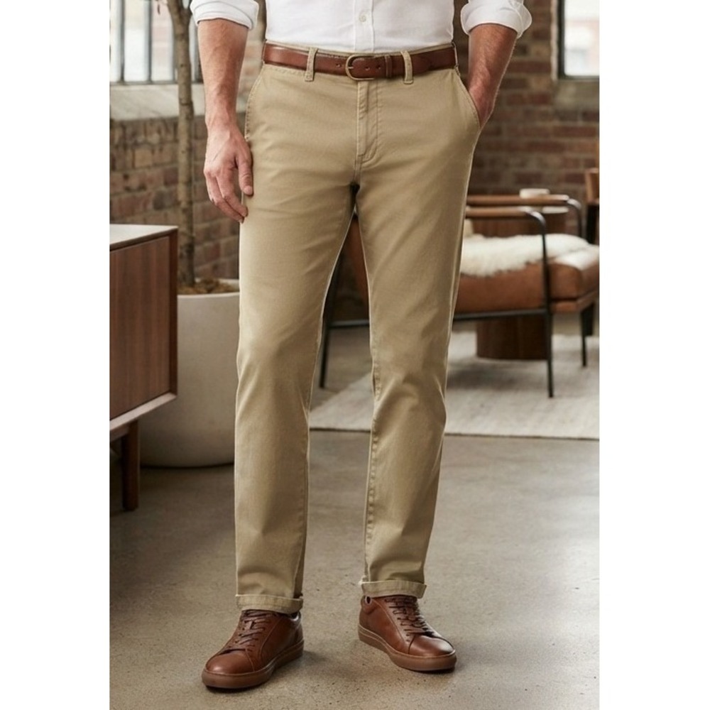Eddie Bauer Flannel Lined Chino Pants Mens 36x34 Tan Cotton Straight Fit Classic